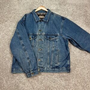 VTG Guide Gear Jacket Men 2XL Blue Long Sleeve Flannel Lined Denim Trucker Twill